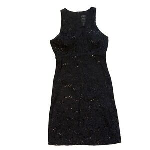 Womens Evening Dress Glam Knee Sz 10 M Bodycon Lil Black Dress Sexy Y2K Mesh Nec